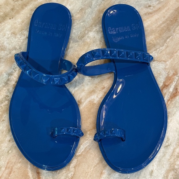 Women’s CARMEN SOL plastic studded blue Maria flat jelly sandals- Size 11 - Picture 3 of 6